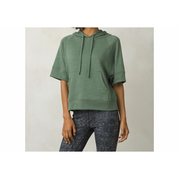 New Womens NWT L PrAna Top Cotton Palmetto Organic Hoodie LS Logo Green Forest